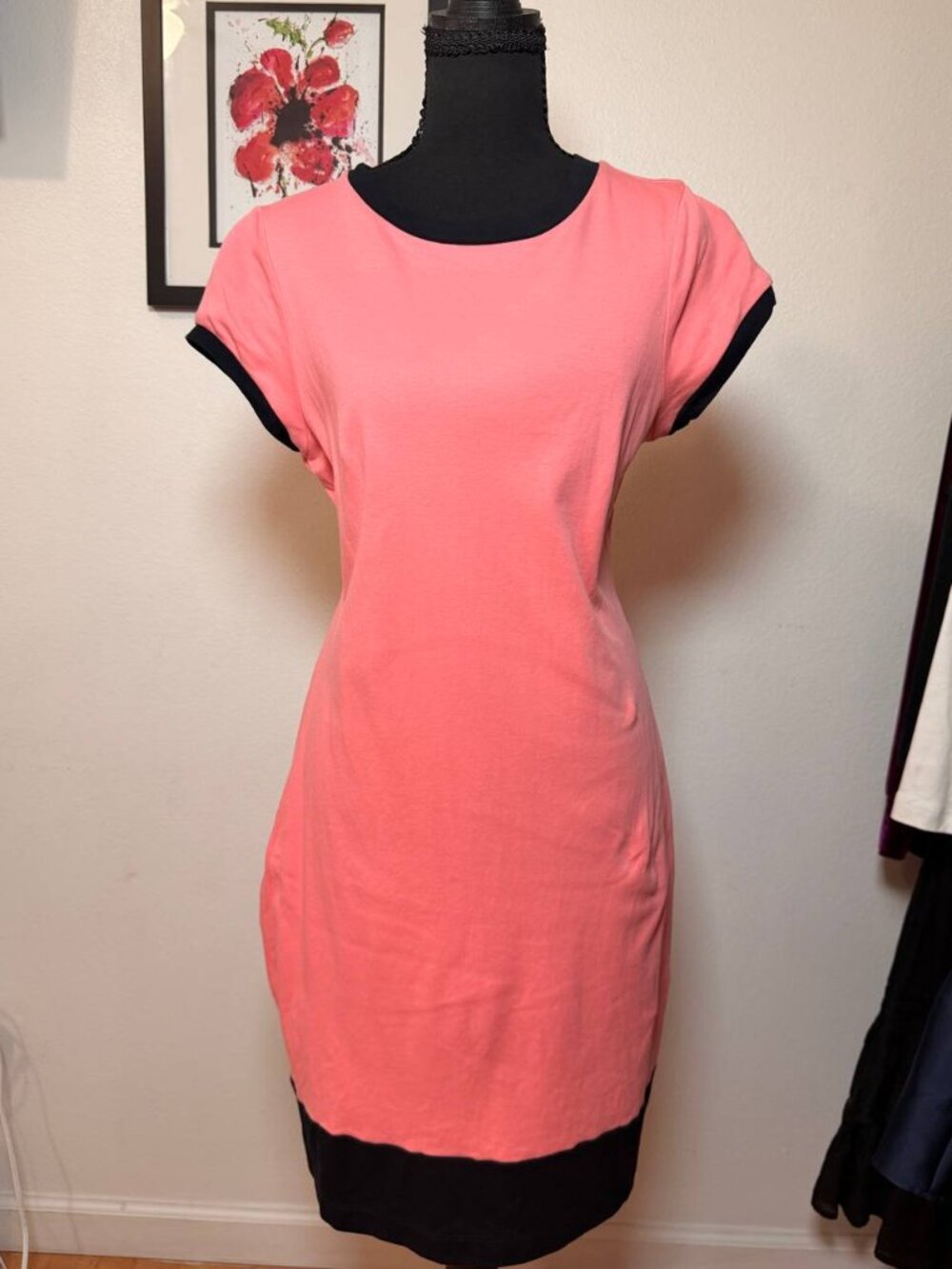 New York & Company Coral Pink Colorblock T-Shirt Dress Sporty Chic Athleisure Sz